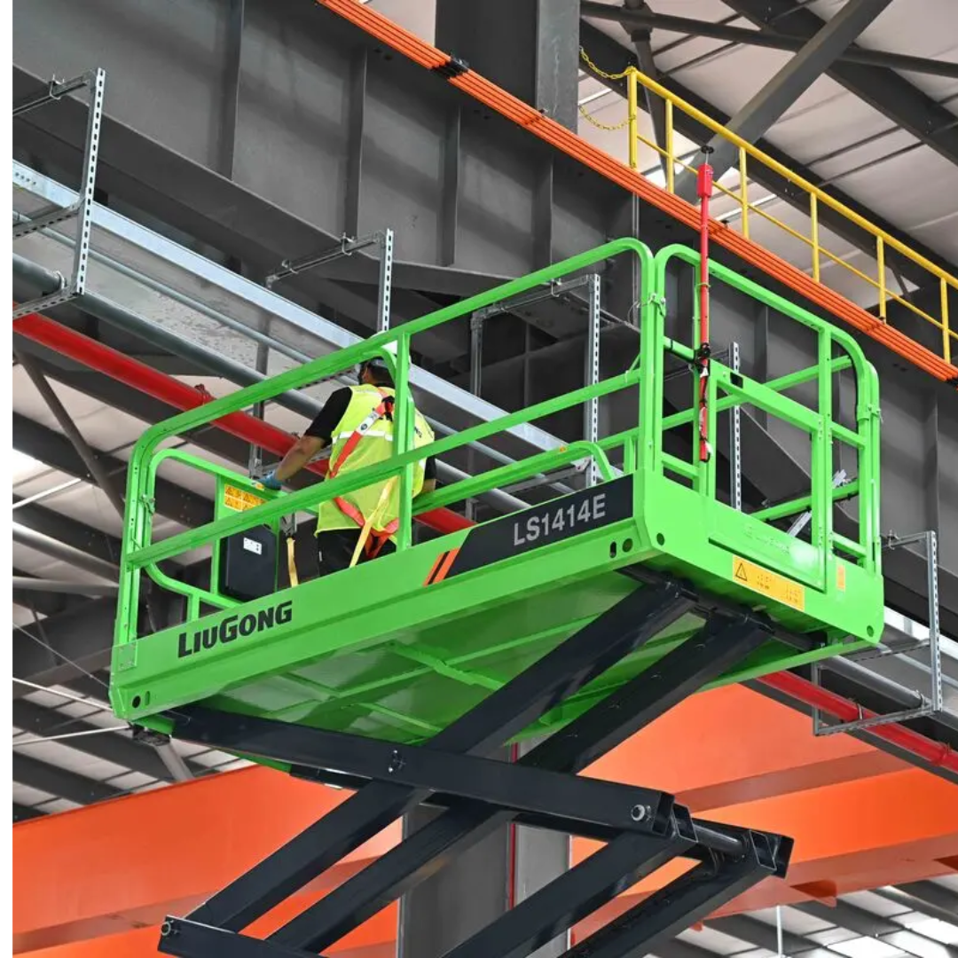 LiuGong LS1414E vista frontal, tesoura 14m frota Almape